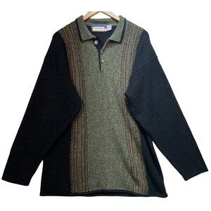Vintage Origins Concrete Men's Wool Blend 1/4 Button Sweater Size L Multi Stripe